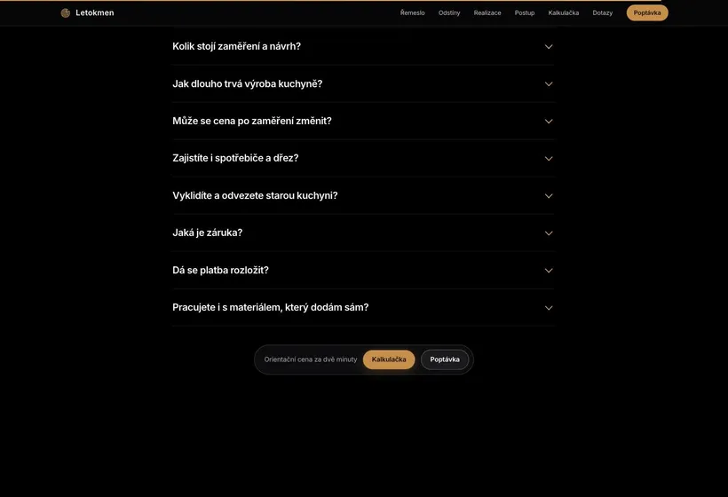 Sekce častých otázek na webu Letokmen