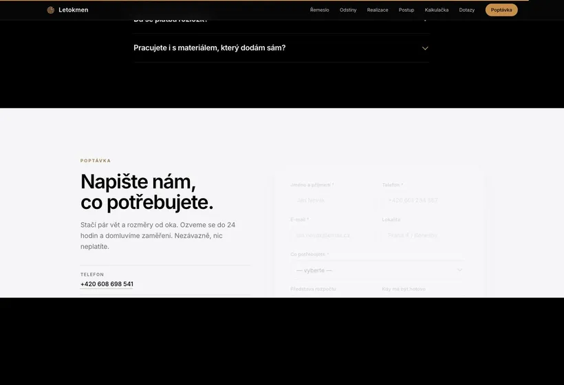 Poptávkový formulář na webu Letokmen