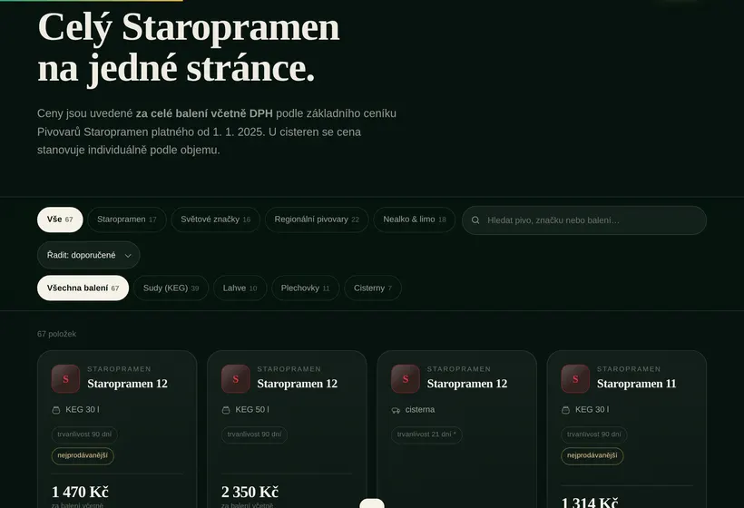 Katalog Pivní pohotovosti s filtry a vyhledáváním