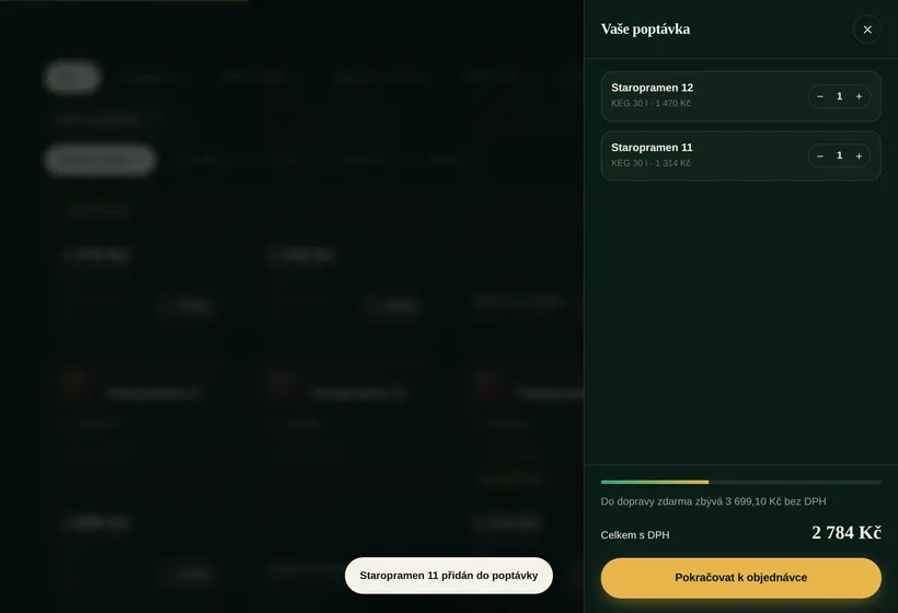 Košík se souhrnem položek a celkovou částkou včetně DPH