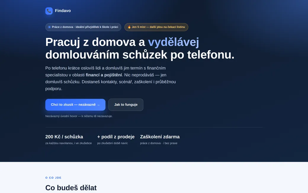 Findavo — náborový web na jednu stránku